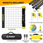20FT Portable Outdoor Volleyball Net Set for Backyard with Anti-Sag Ground Stakes & Metal Pole Spikes for Stability, Rust-Resistant Steel Poles, Easy Setup, 3 Adjustable Heights, Carry Bag