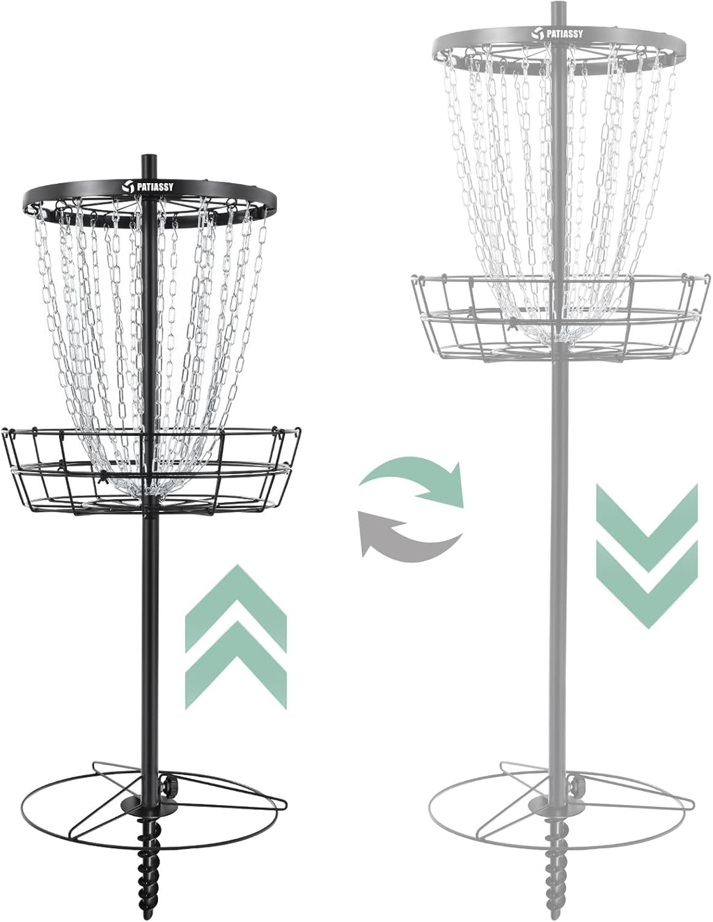Disc Golf Basket with 24/12 Heavy Duty Chains, Disc Golf Target with Adjustable Height/Sound Reducer & Remote LED Light & Light Up Discs, Durable Practice Goal with Ground Stake for Backyard