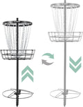 Disc Golf Basket with 24/12 Heavy Duty Chains, Disc Golf Target with Adjustable Height/Sound Reducer & Remote LED Light & Light Up Discs, Durable Practice Goal with Ground Stake for Backyard