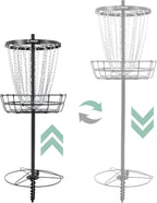 Disc Golf Basket with 24/12 Heavy Duty Chains, Disc Golf Target with Adjustable Height/Sound Reducer & Remote LED Light & Light Up Discs, Durable Practice Goal with Ground Stake for Backyard