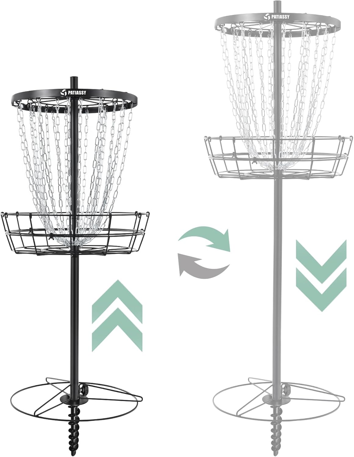 Disc Golf Basket with 24/12 Heavy Duty Chains, Disc Golf Target with Adjustable Height/Sound Reducer & Remote LED Light & Light Up Discs, Durable Practice Goal with Ground Stake for Backyard