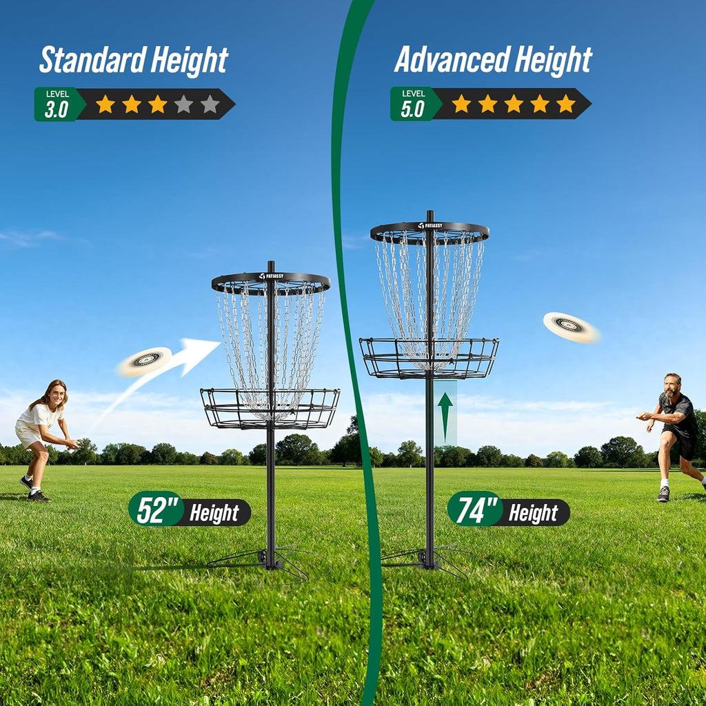 Disc Golf Basket with 24/12 Heavy Duty Chains, Disc Golf Target with Adjustable Height/Sound Reducer & Remote LED Light & Light Up Discs, Durable Practice Goal with Ground Stake for Backyard
