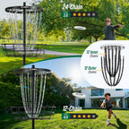 Disc Golf Basket with 24/12 Heavy Duty Chains, Disc Golf Target with Adjustable Height/Sound Reducer & Remote LED Light & Light Up Discs, Durable Practice Goal with Ground Stake for Backyard