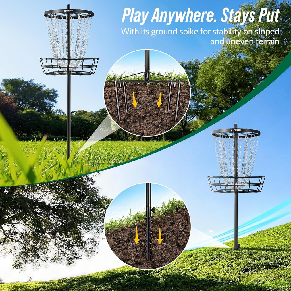 Disc Golf Basket with 24/12 Heavy Duty Chains, Disc Golf Target with Adjustable Height/Sound Reducer & Remote LED Light & Light Up Discs, Durable Practice Goal with Ground Stake for Backyard