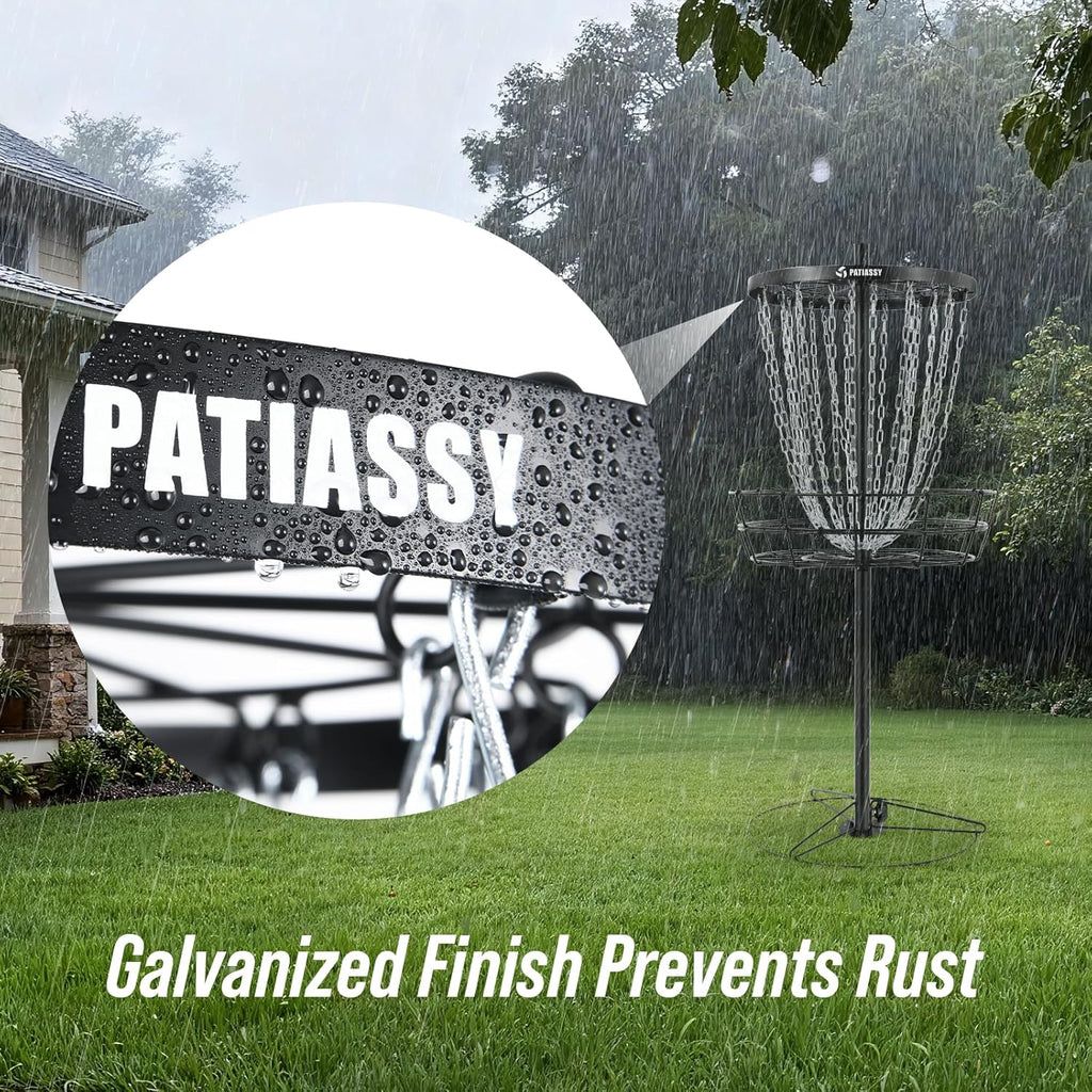 Disc Golf Basket with 24/12 Heavy Duty Chains, Disc Golf Target with Adjustable Height/Sound Reducer & Remote LED Light & Light Up Discs, Durable Practice Goal with Ground Stake for Backyard