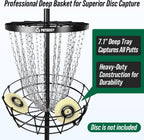 Disc Golf Basket with 24/12 Heavy Duty Chains, Disc Golf Target with Adjustable Height/Sound Reducer & Remote LED Light & Light Up Discs, Durable Practice Goal with Ground Stake for Backyard