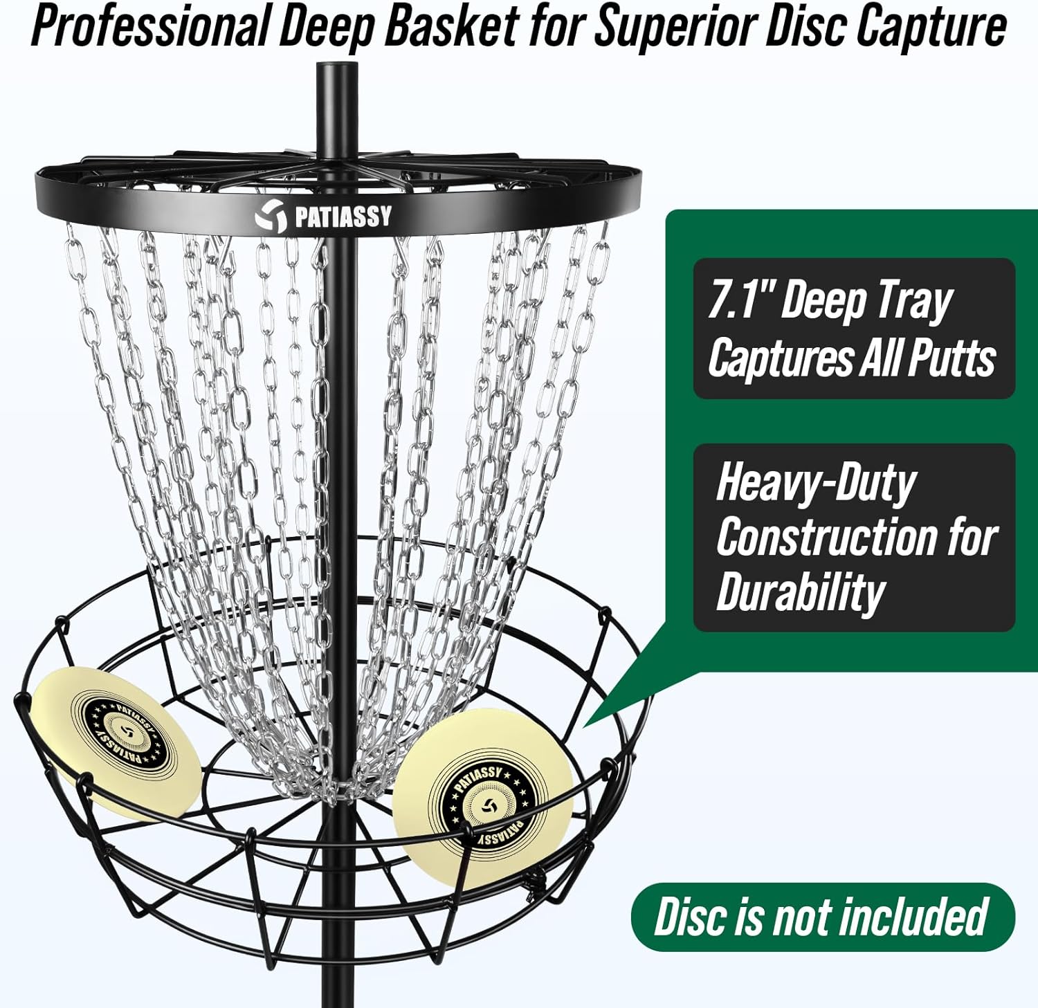 Disc Golf Basket with 24/12 Heavy Duty Chains, Disc Golf Target with Adjustable Height/Sound Reducer & Remote LED Light & Light Up Discs, Durable Practice Goal with Ground Stake for Backyard