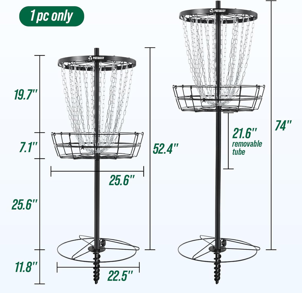 Disc Golf Basket with 24/12 Heavy Duty Chains, Disc Golf Target with Adjustable Height/Sound Reducer & Remote LED Light & Light Up Discs, Durable Practice Goal with Ground Stake for Backyard
