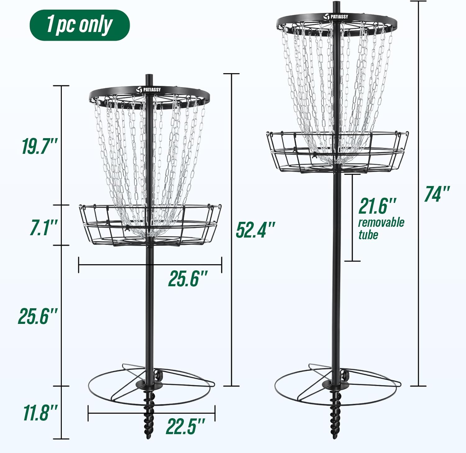 Disc Golf Basket with 24/12 Heavy Duty Chains, Disc Golf Target with Adjustable Height/Sound Reducer & Remote LED Light & Light Up Discs, Durable Practice Goal with Ground Stake for Backyard