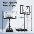 Pool Basketball Hoop – Height Adjustable 57" to 68" Portable Poolside Basketball Hoop with Wheels, Glow-in-Dark Backboard & LED Rim, Glow Ball + Standard Ball, Indoor Outdoor Night Games