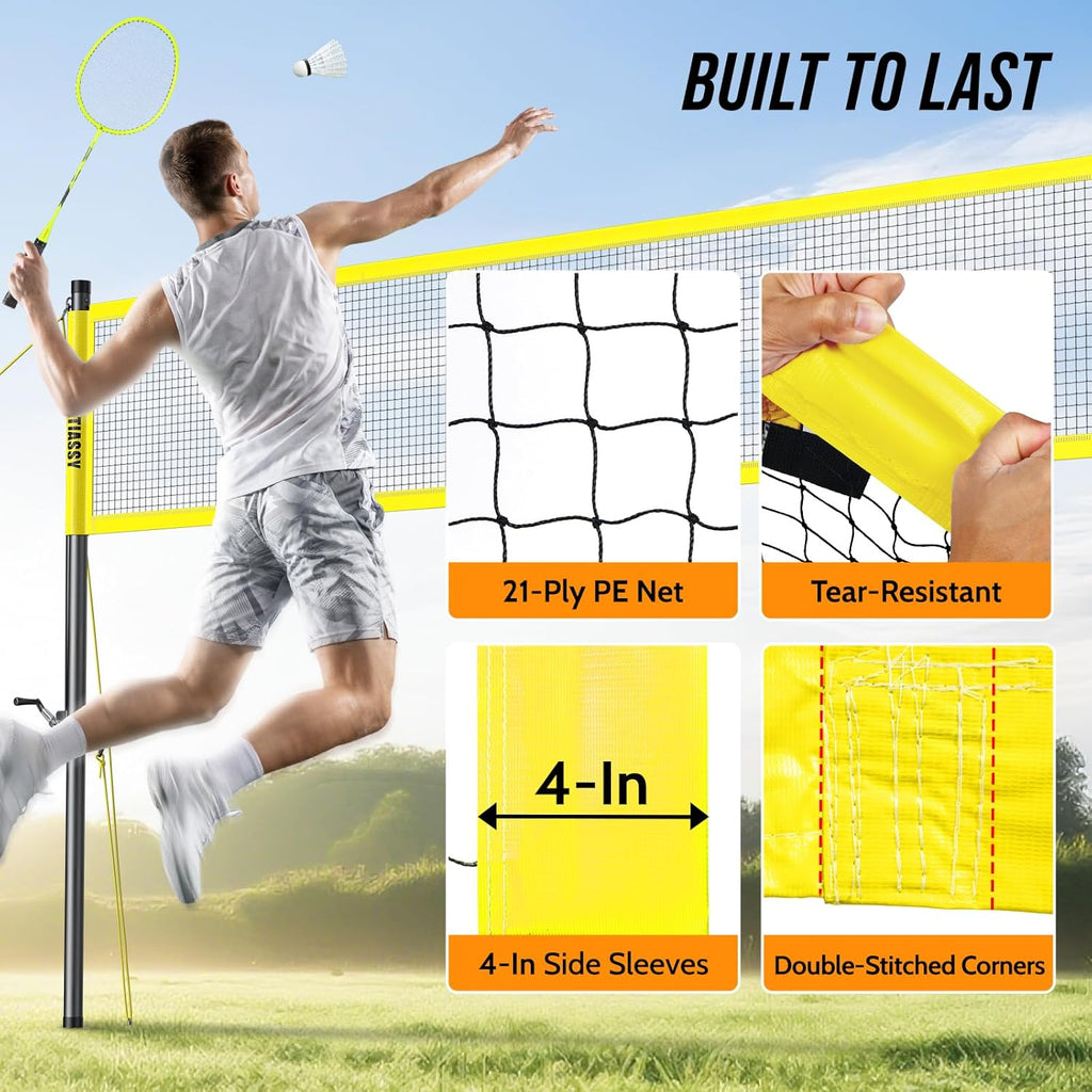 Outdoor Volleyball Net System for Backyard, Adjustable Height (5.1–8FT) & Width (20–32FT), Anti-Sag Tension System, 2-in-1 Badminton Combo Set with Carry Bag, Rackets & Shuttlecocks