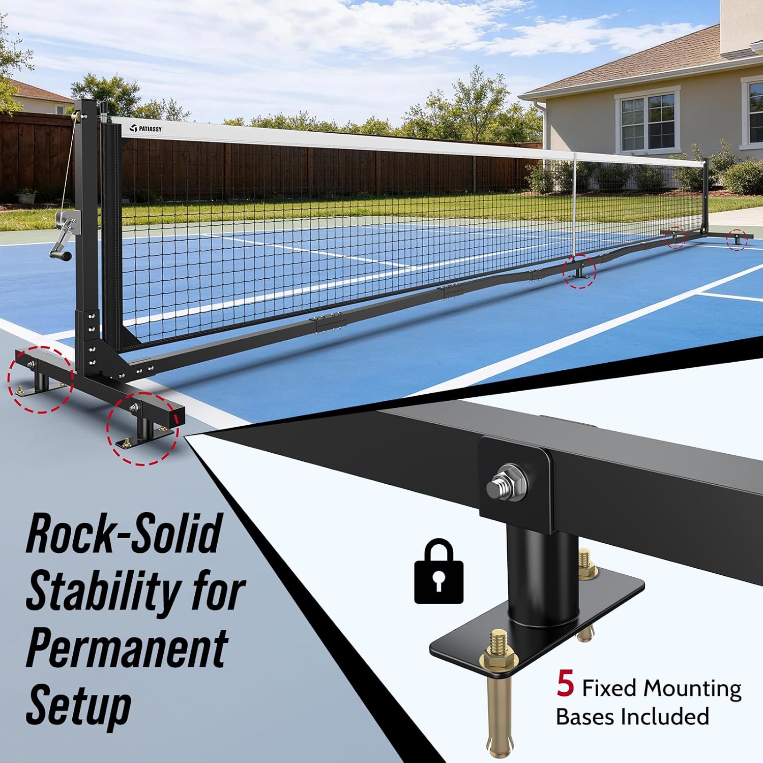 Tournament-Grade Pickleball Net, IFP/USAPA Standards Regulation Size, Rust-Resistant Aluminum Frame with Hand-Crank Tension System for Semi-Permanent or Mobile Court Use