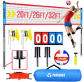 Portable Volleyball Net Set for Backyard & Beach, Adjustable Width (32/26/20FT) & Height, Anti-Sag Tension Design, Metal Stakes for Outdoor Stability, PU Volleyball with Pump, Scoreboard and Carry Bag