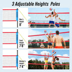 Portable Volleyball Net Set for Backyard & Beach, Adjustable Width (32/26/20FT) & Height, Anti-Sag Tension Design, Metal Stakes for Outdoor Stability, PU Volleyball with Pump, Scoreboard and Carry Bag