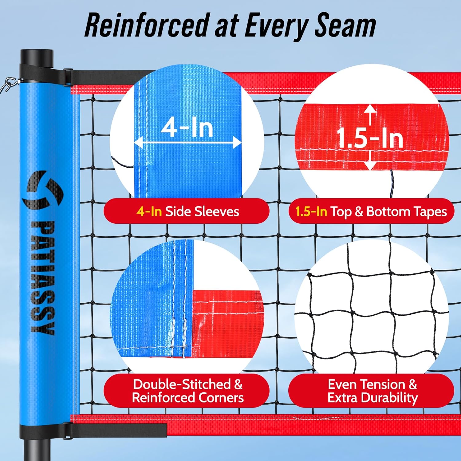 Portable Volleyball Net Set for Backyard & Beach, Adjustable Width (32/26/20FT) & Height, Anti-Sag Tension Design, Metal Stakes for Outdoor Stability, PU Volleyball with Pump, Scoreboard and Carry Bag