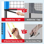 Portable Volleyball Net Set for Backyard & Beach, Adjustable Width (32/26/20FT) & Height, Anti-Sag Tension Design, Metal Stakes for Outdoor Stability, PU Volleyball with Pump, Scoreboard and Carry Bag