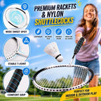 Badminton Set for Backyard, Outdoor Badminton Net with Anti-Sag Design, 4 Professional Badminton Rackets, 4 Shuttlecocks and Carry Bag for Lawn or Beach