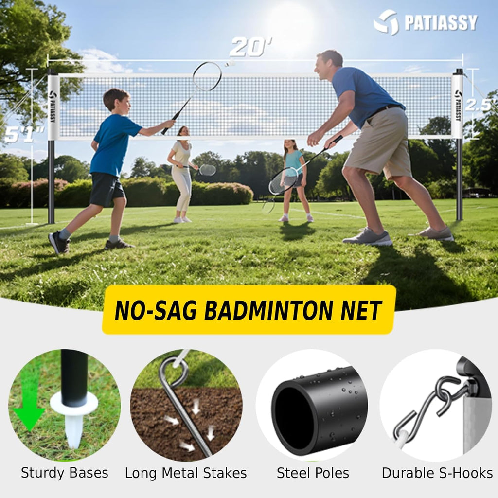 Badminton Set for Backyard, Outdoor Badminton Net with Anti-Sag Design, 4 Professional Badminton Rackets, 4 Shuttlecocks and Carry Bag for Lawn or Beach