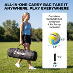 20FT Portable Outdoor Volleyball Net Set for Backyard with Anti-Sag Ground Stakes & Metal Pole Spikes for Stability, Rust-Resistant Steel Poles, Easy Setup, 3 Adjustable Heights, Carry Bag
