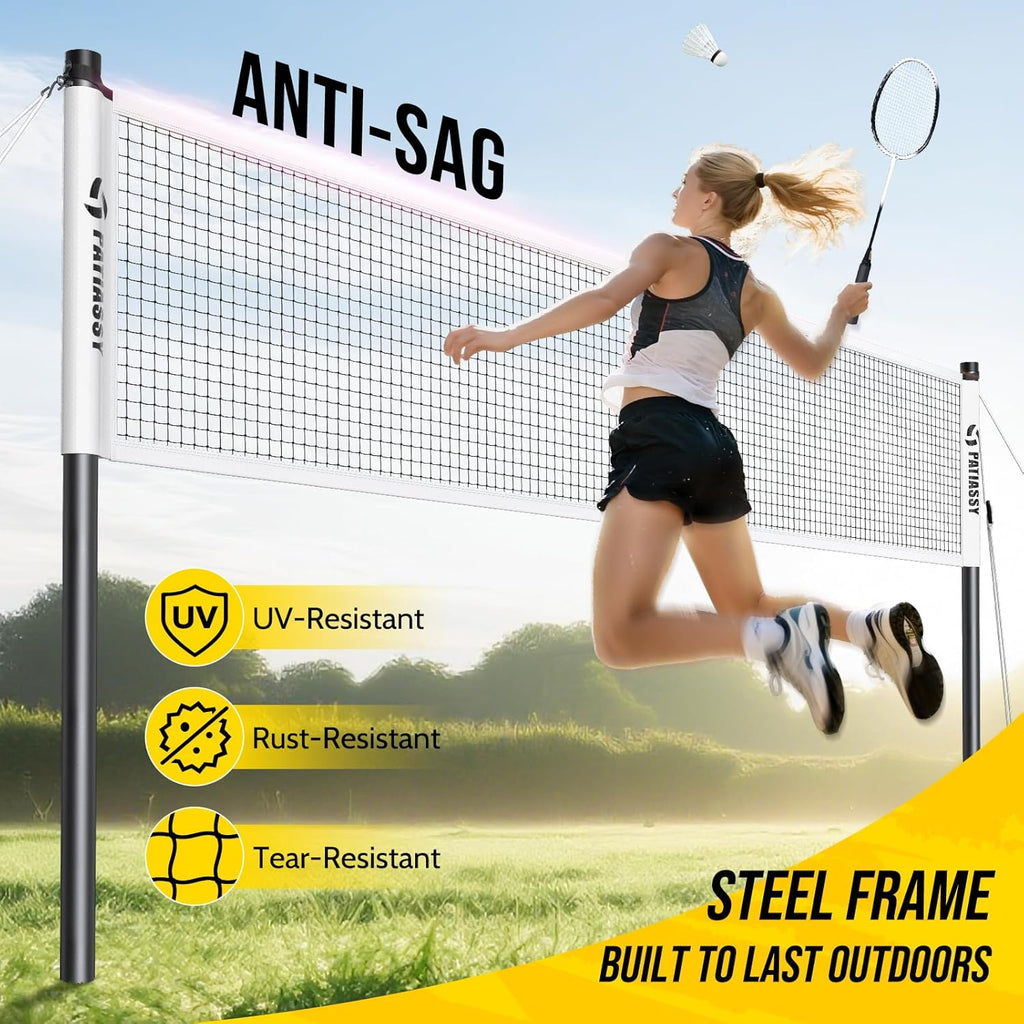 Badminton Set for Backyard, Outdoor Badminton Net with Anti-Sag Design, 4 Professional Badminton Rackets, 4 Shuttlecocks and Carry Bag for Lawn or Beach