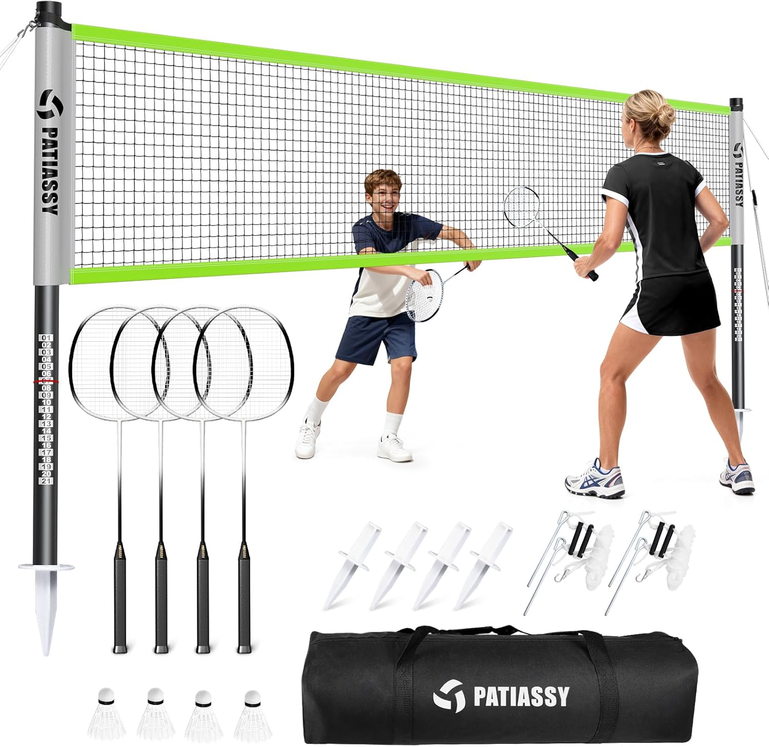 Badminton Set for Backyard, Outdoor Badminton Net with Anti-Sag Design, 4 Professional Badminton Rackets, 4 Shuttlecocks and Carry Bag for Lawn or Beach