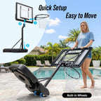 Pool Basketball Hoop – Height Adjustable 57" to 68" Portable Poolside Basketball Hoop with Wheels, Glow-in-Dark Backboard & LED Rim, Glow Ball + Standard Ball, Indoor Outdoor Night Games