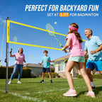 Outdoor Volleyball Net System for Backyard, Adjustable Height (5.1–8FT) & Width (20–32FT), Anti-Sag Tension System, 2-in-1 Badminton Combo Set with Carry Bag, Rackets & Shuttlecocks