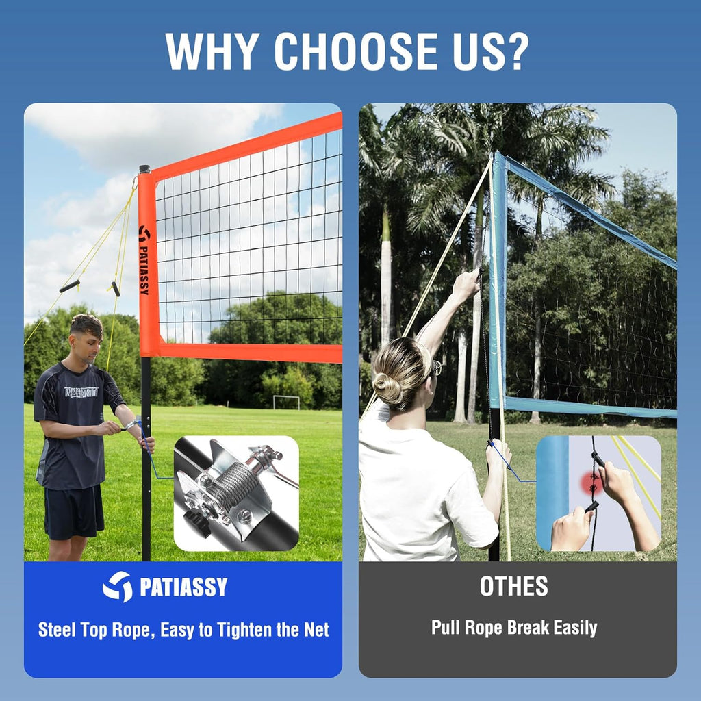 Professional Outdoor Volleyball Net System with Adjustable Aluminum Poles, Anti-Sag Winch, Steel Cable Topline, Tournament-Grade 32FT Net, Boundary Line & Heavy-Duty Carry Bag