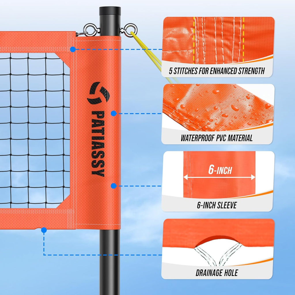 Professional Outdoor Volleyball Net System with Adjustable Aluminum Poles, Anti-Sag Winch, Steel Cable Topline, Tournament-Grade 32FT Net, Boundary Line & Heavy-Duty Carry Bag