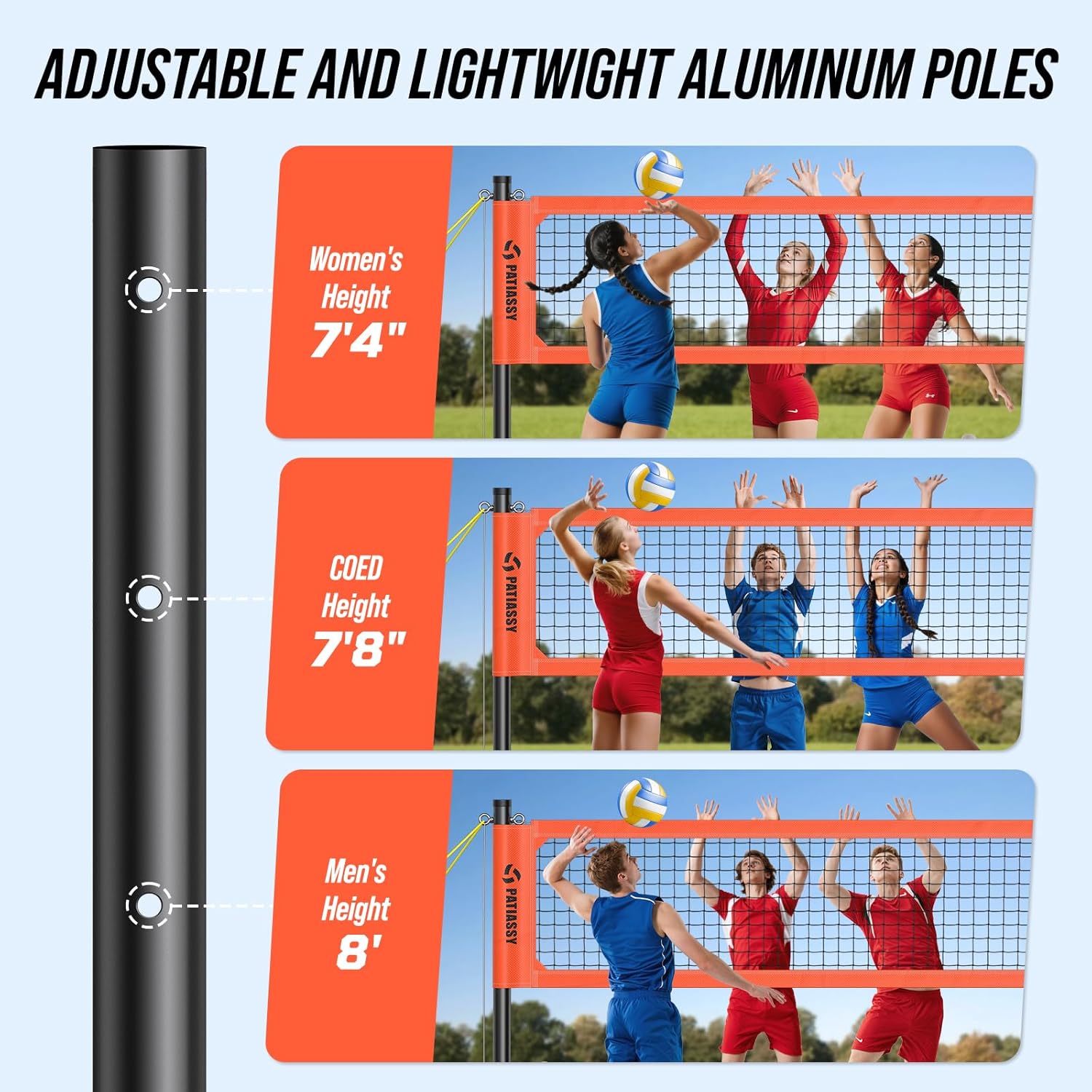 Professional Outdoor Volleyball Net System with Adjustable Aluminum Poles, Anti-Sag Winch, Steel Cable Topline, Tournament-Grade 32FT Net, Boundary Line & Heavy-Duty Carry Bag