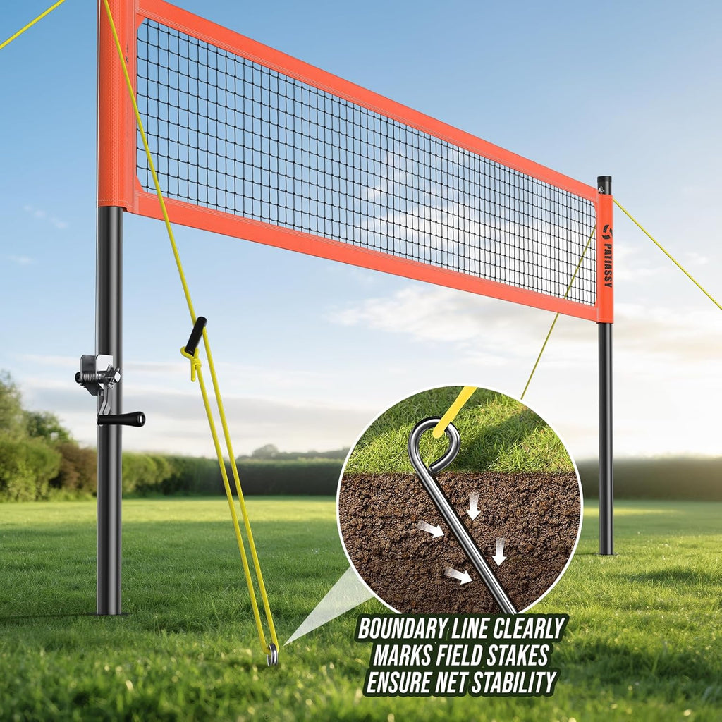 Professional Outdoor Volleyball Net System with Adjustable Aluminum Poles, Anti-Sag Winch, Steel Cable Topline, Tournament-Grade 32FT Net, Boundary Line & Heavy-Duty Carry Bag