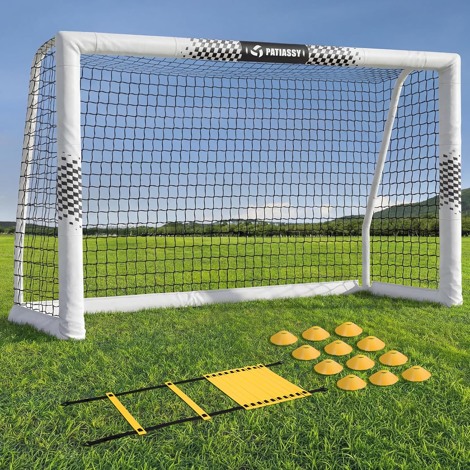 Soccer Goal for Backyard, 8x5/6x4 FT Heavy Duty Soccer Net with Safety Foam Padded Metal Post, Durable Goals with Training Set Agility Ladder & 12 Cones for Youth & Adults Practice