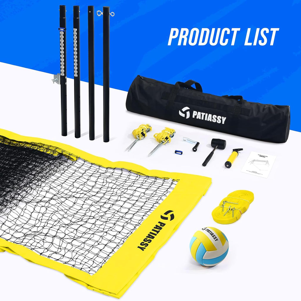 Professional Heavy Duty Volleyball Net Set for Backyard & Beach, Outdoor Net System with Steel Anti-Sag Winch, 32FT Reinforced Net, Height Adjustable Rust-Resistant Aluminum Poles, Portable Carry Bag