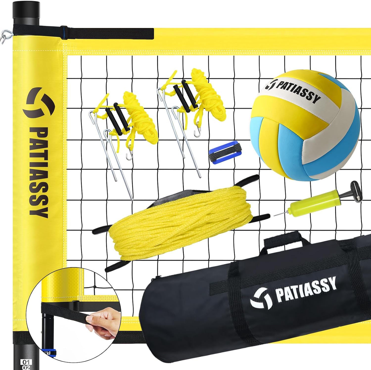 Outdoor Volleyball Net Set, 32FT Anti-Sag Net System, Easy Setup Adjustable Height Poles, Portable Complete Set with Volleyball, Pump, Hammer, Boundary Line & Carry Bag for Backyard Beach Lawn