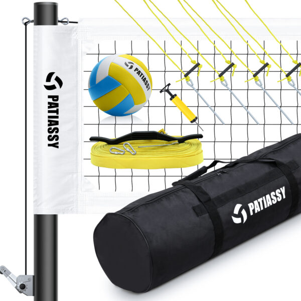 Patiassy Portable Professional Outdoor Volleyball Net Set with Adjustable Height Poles, Winch System, Volleyball with Pump and Carrying Bag for Backyard Beach