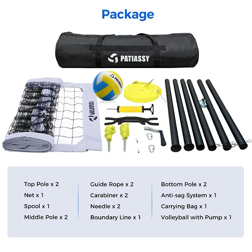 Patiassy Professional Volleyball Net Set with 2'' Aluminum Poles