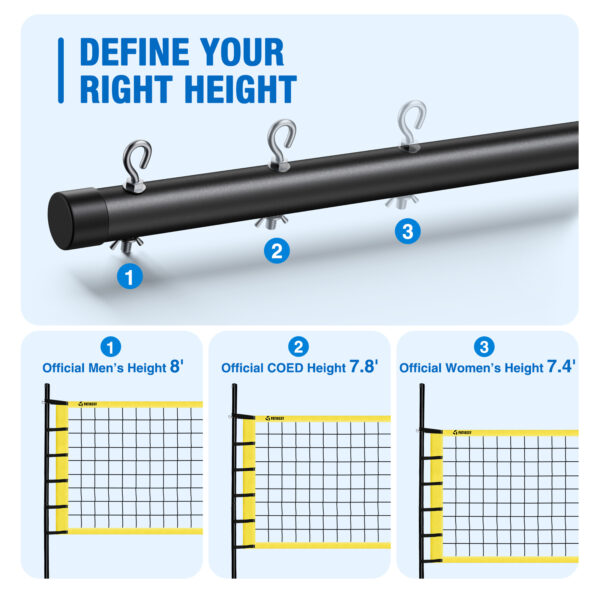 Patiassy Outdoor Portable Volleyball Net Set System - Quick & Easy Setup Adjustable Height Steel Poles, PU Volleyball with Pump and Carrying Bag for Beach Backyard - Image 2