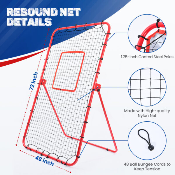 Patiassy Baseball Pitching Target and Rebounder Net 6®4ft- 2-in-1 Switch Hitter Pitch Trainer - Image 5