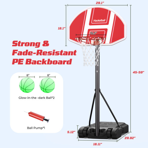 Poolside Basketball Hoop with Light 45''-59'' Adjustable Height Swimming Pool Basketball Hoop Goal System with 2 Balls and Pump - Image 8