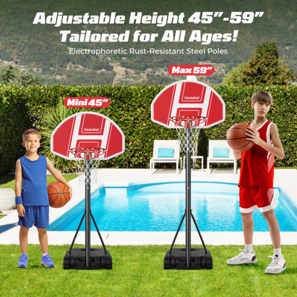 Poolside Basketball Hoop with Light 45''-59'' Adjustable Height Swimming Pool Basketball Hoop Goal System with 2 Balls and Pump - Image 7