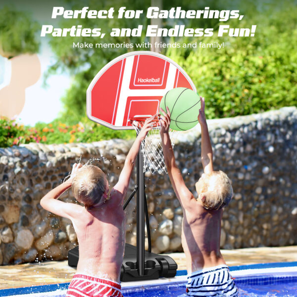 Poolside Basketball Hoop with Light 45''-59'' Adjustable Height Swimming Pool Basketball Hoop Goal System with 2 Balls and Pump - Image 4