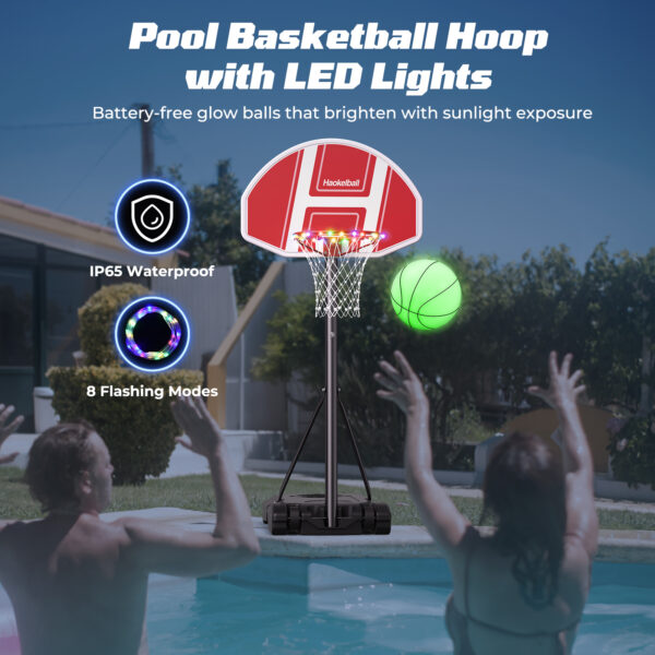 Poolside Basketball Hoop with Light 45''-59'' Adjustable Height Swimming Pool Basketball Hoop Goal System with 2 Balls and Pump - Image 2
