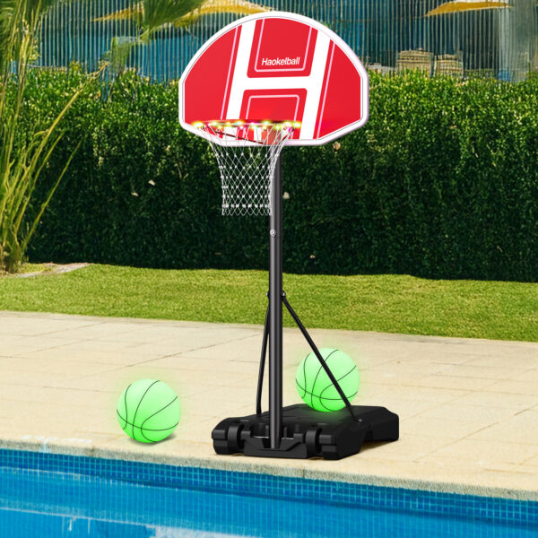 Poolside Basketball Hoop with Light 45''-59'' Adjustable Height Swimming Pool Basketball Hoop Goal System with 2 Balls and Pump - Image 3