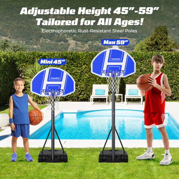 Pool Basketball Hoop Outdoor Poolside Water Basketball Hoop with Light Adjustable Height 45"-59" Swimming Pool Basketball Game with 2 Balls and Pump (Blue) - Image 4