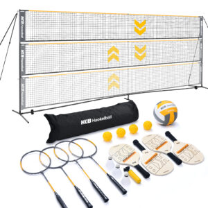 Haokelball 22FT Portable Pickleball Badminton Volleyball Net Set All-in-One Net System with Adjustable Height, Includes Rackets, Balls, Pump & Carry Bag for Backyard, Beach, Indoor, Outdoor