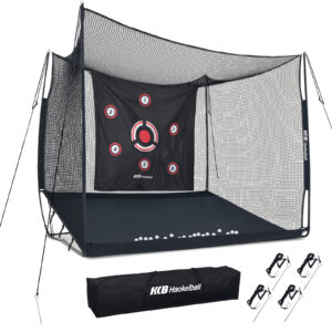 Haokelball Golf Hitting Cage,10x8x6ft Golf Practice Net with Target Cloth & Carry Bag, Heavy-Duty Golf Cage Net for Backyard, Indoor & Outdoor