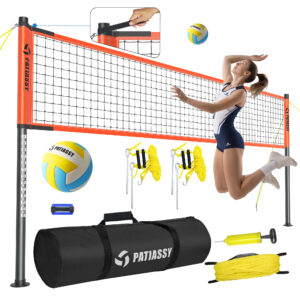 Patiassy Professional Outdoor Volleyball Net Set with Adjustable Height Poles, Winch System, Volleyball with Pump and Carrying Bag for Backyard Beach